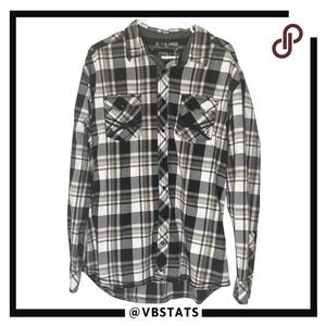 Buckle Black Men's Plaid Long Sleeve‎ Snap Button Up Shirt Black White Size XL